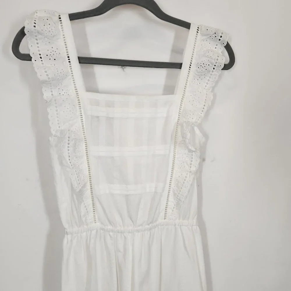 Scotch & Soda Eyelet‎ Ruffle Organic Cotton Pinafore Dress in White Size XS